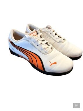 Puma Kids Golf Shoes Size 4 White Orange Athletic Sneakers